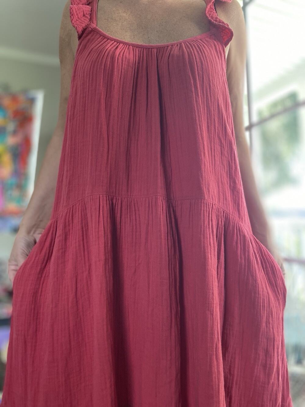 Xirena Scoop Neck Midi Dress Women’s Pinkish Red Lightweight Size S